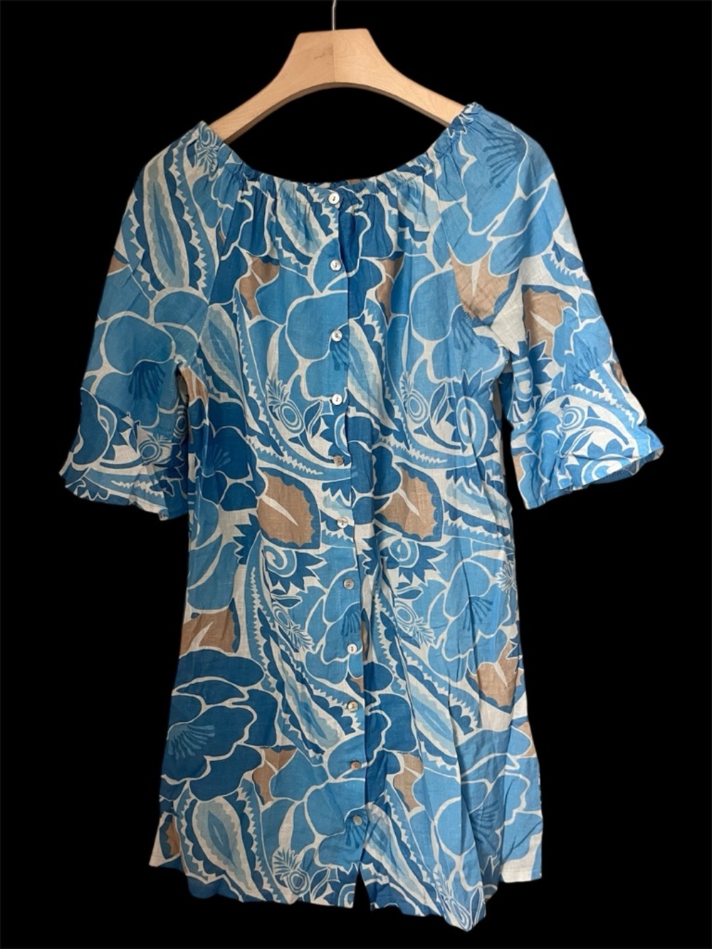 Blue Floral Button-Back Mini Dress - Picture 2 of 5